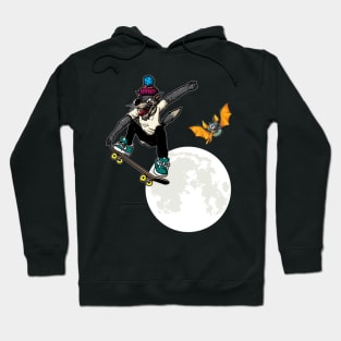 Halloween Skateboarding Wolf over the Moon Bat Hoodie